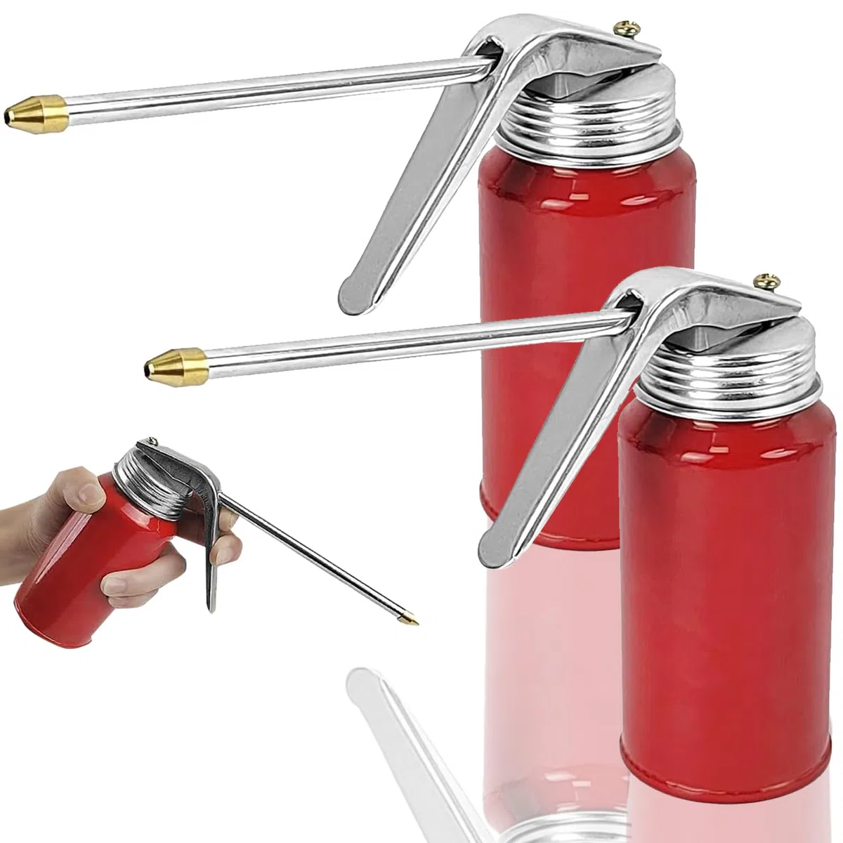 Juego de 2 aceiteras de taller y engrasador manual rojo mecánico 200 ml adecuado para coches, motocicletas, camiones, motores