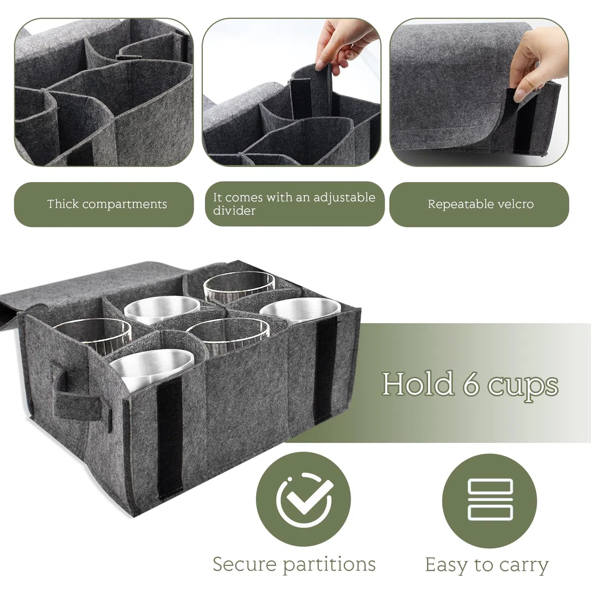 2 soportes para platos de autocaravana, soporte para tazas, de fieltro, para camping, autocaravana y cocina, con capacidad para 8 platos y 6 tazas