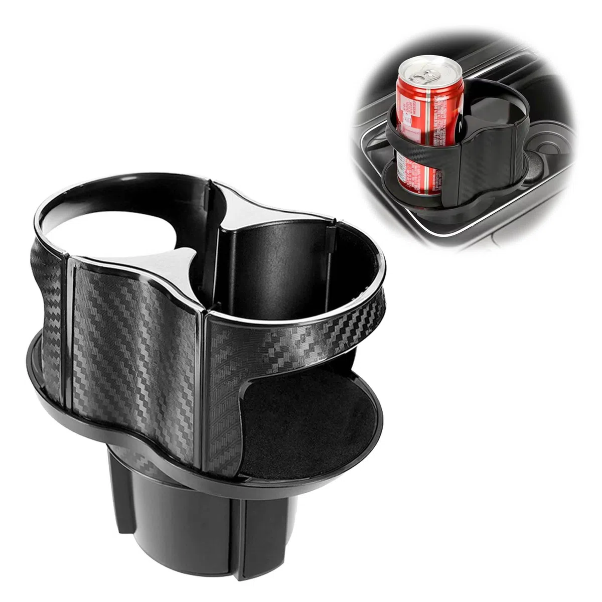 Reofrey Adaptador expansor multifuncional 2 en 1 para portavasos de coche, soporte doble universal con soporte ajustable, boca elástica de apertura y cierre, se adapta a la mayoría de botellas y tazas