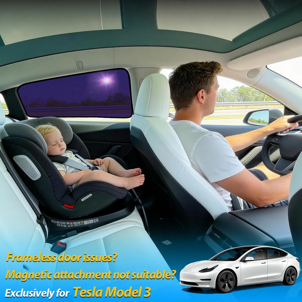 ZATOOTO Juego de 2 parasoles para Tesla Model 3 Highland 2024-2026, fácil montaje, oscurecimiento y privacidad para coche bebé, protección solar para ventana lateral trasera