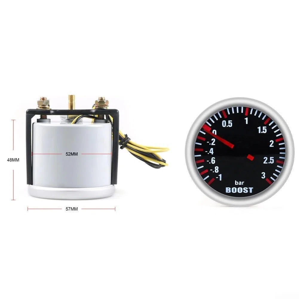HpLive Turbocompresor mecánico de 12 V, indicador de presión de 52 mm, manómetro de carreras hasta 3 bares para tuning de coches