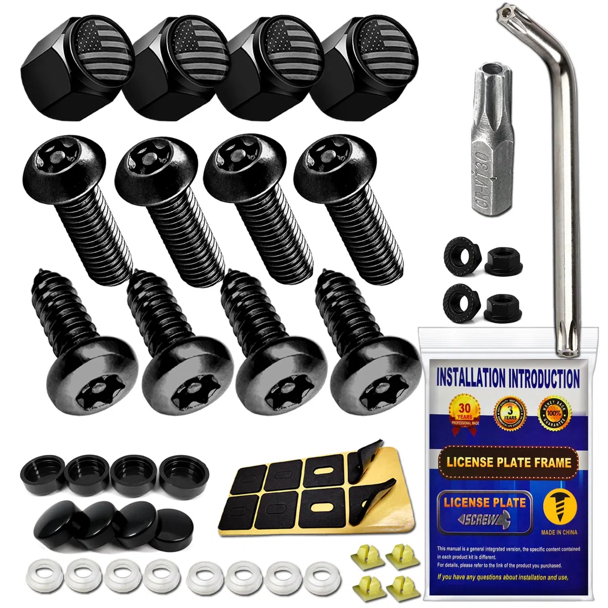 Tuersan Tornillos antirrobo para matrícula, tornillos de seguridad negros para soporte de marco de etiqueta delantera y trasera, kit de accesorios de montaje de acero inoxidable M6 de 1/4 pulgadas