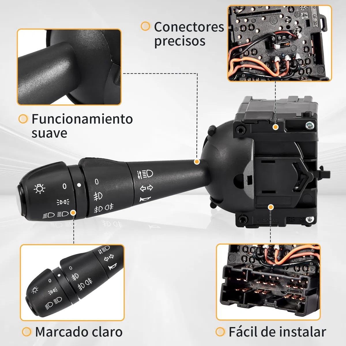Interruptor Indicador de Columna de Dirección, Mando Luces para Sandero, Dokker, Duster, Lodgy, Logan, Stepway, Interruptor Tallo Indicador Faro 8201167988 681726046R 255405056R 255400337R