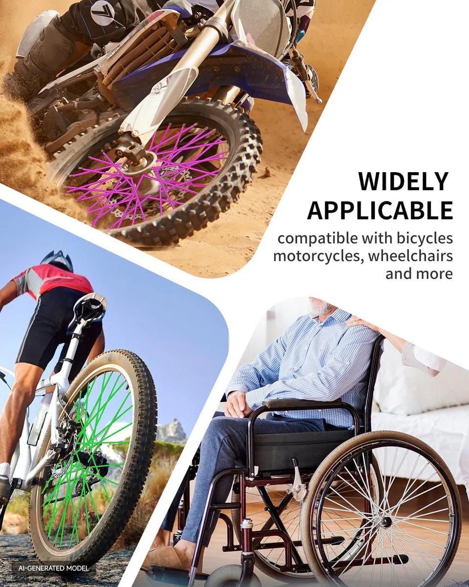 E-riding Fundas universales para radios de bicicleta, 72 unidades de fundas universales para radios de motocicleta, cubierta de radios de moto de cross, ribete de tubo para llantas de radios de 8 a 21