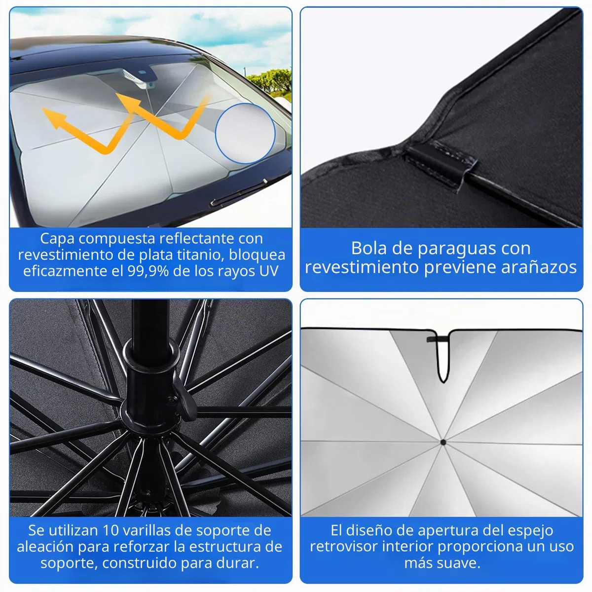 Parasol Coche Delantero,140×79cm Parasol Coche Delantero Plegable,Paraso para Parabrisas de Coch,Paraso Coch Paraguas,Paraso Plegable,para Mayoría de Coches, SUV, Camiones