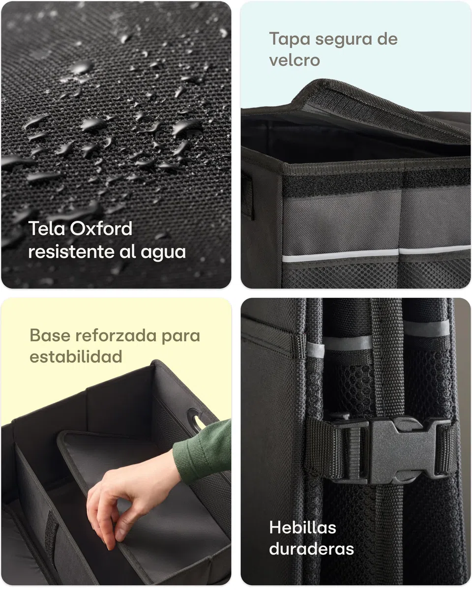 Praknu Organizador Maletero Coche con Tapa Pequeño 35L – Plegable a 15L – 3 Compartimentos con 11 Bolsillos – Repelente al Agua y Antideslizante – Fácil de Transportar