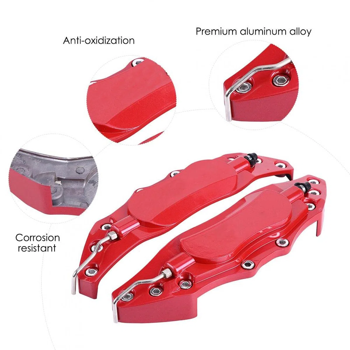 Cubierta de Pinza de Freno, Cubierta de Pinza de Freno de Coche, 2 Piezas de Cubierta Protectora de Pinza de Freno de Aluminio para Cubo de Rueda 16in-17in Mediano(rojo)