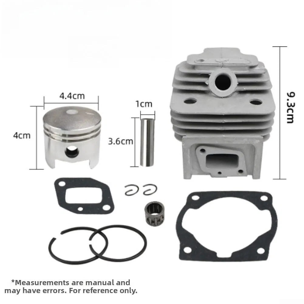 Cilindro de metal de 44 mm y kit de repuesto de pistón para motores de desbrozadora 52CC 44-5 con refuerzo integrado (A)