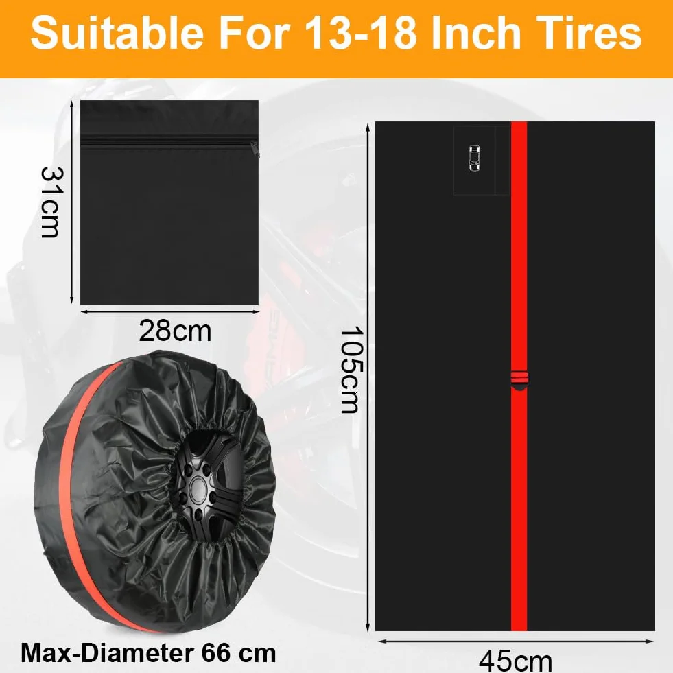 Rueda Cubierta Protectora, 4 PCS Cubierta para Neumáticos, 13 a 18 Pulgadas Funda de Repuesto para Llantas de Coche, Resistente Agua y Polvo con asa (Diámetro de 66 cm)