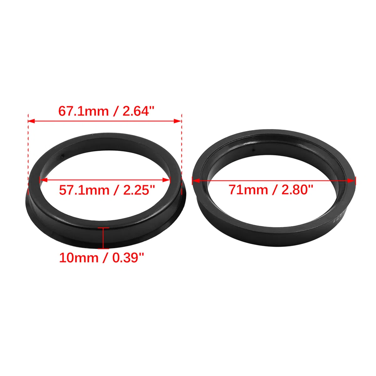 sourcing map 4Pcs círculo Centrico Plástico Negro de Eje de Llanta de Rueda de Coche 67,1mm a 57,1mm Anillos de Centrales