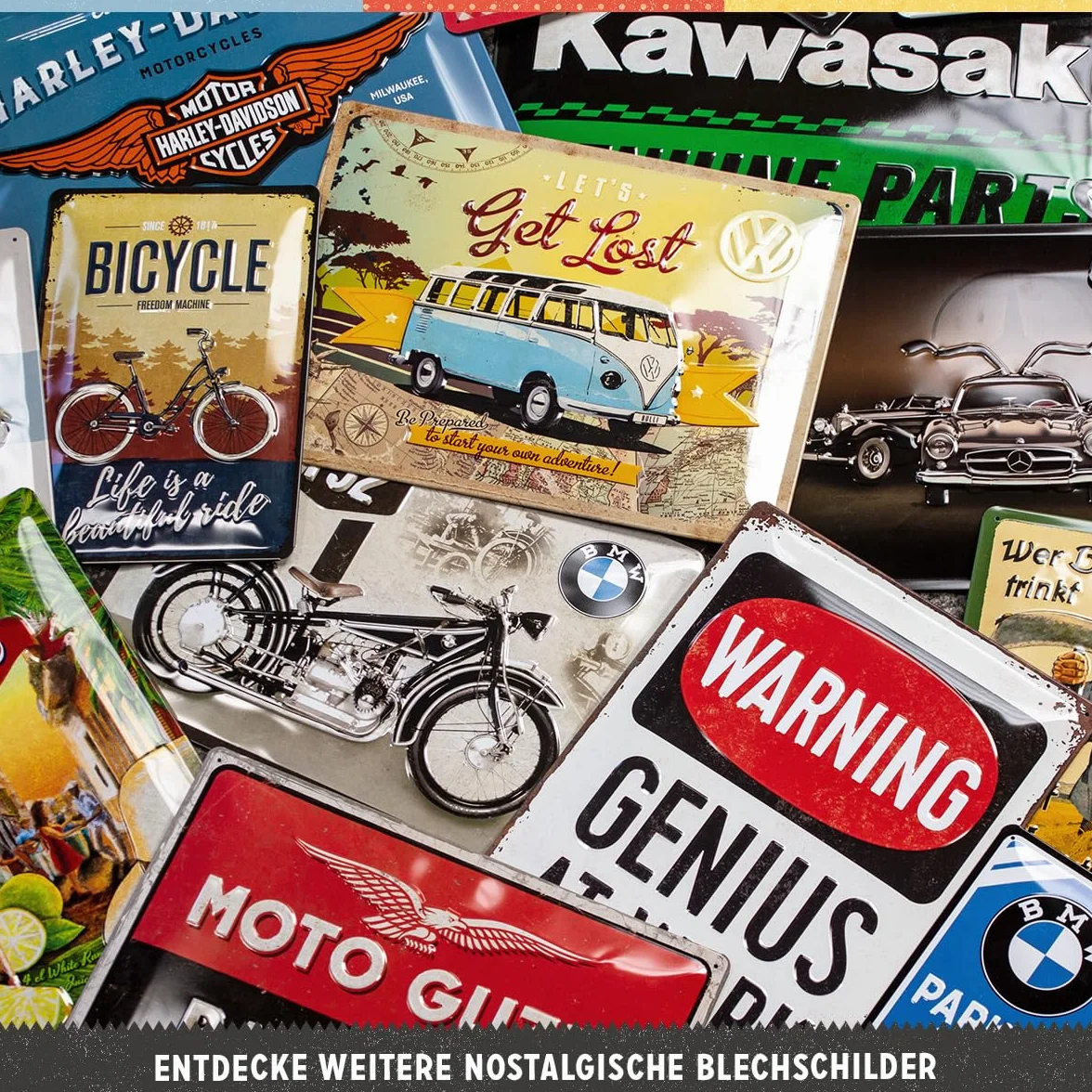 Nostalgic-Art Cartel de chapa retro, Kawasaki - Parking Only Green – Idea de regalo para aficionados as motos, metálico, Diseño vintage, 30 x 40 cm