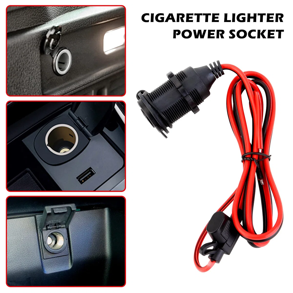 Toma De Encendedor,3 Piezas Zócalo del Encendedor de Cigarrillos,Enchufe Mechero Impermeable 12V / 24V DC,Waterproof Marine Grade,Toma de Mechero para Motocicleta ATV RV,con Cable de Conexión de 0,6m