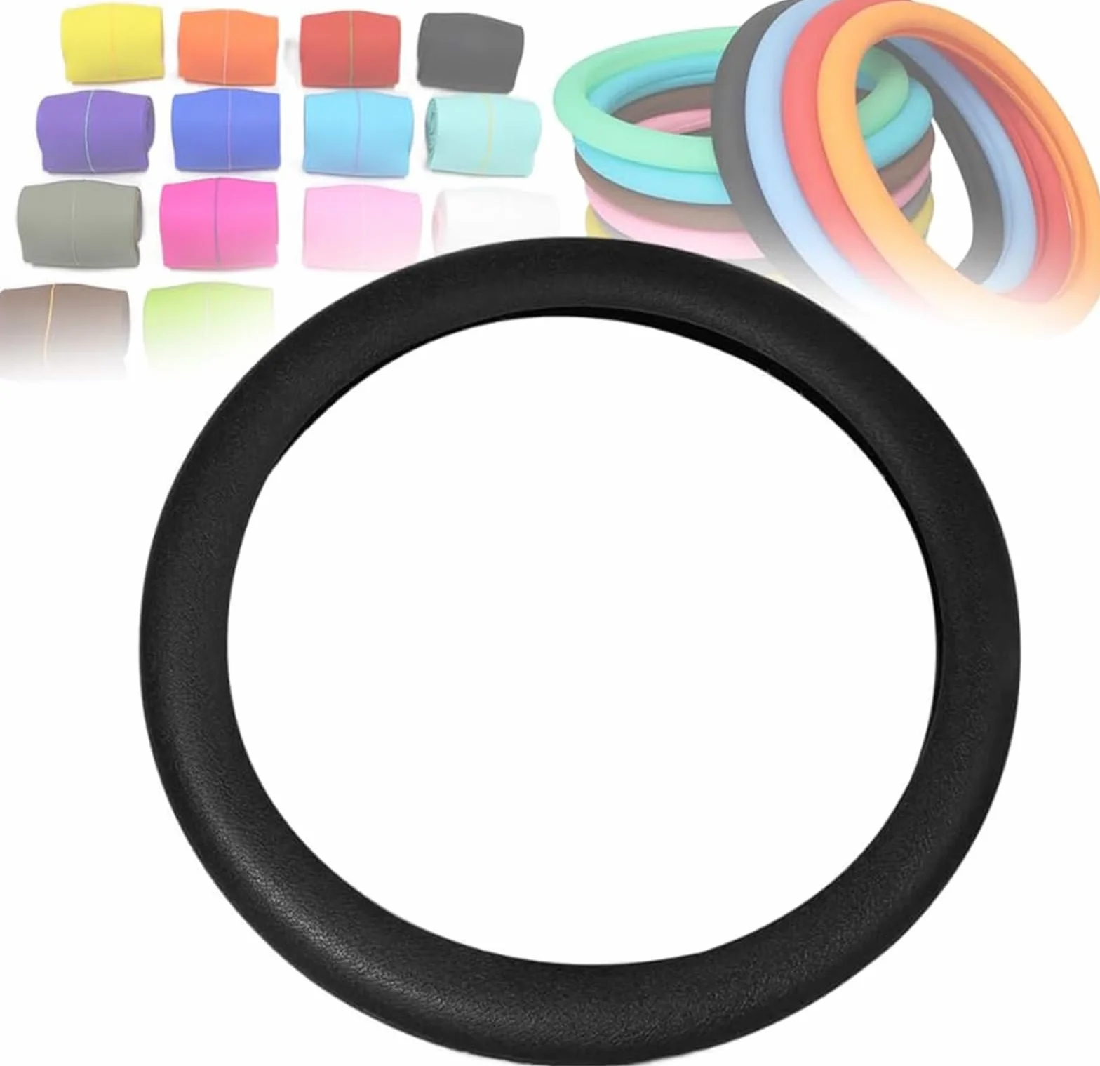 Protector de volante de silicona antideslizante ultrafina, funda protectora universal para volante de coche, negro