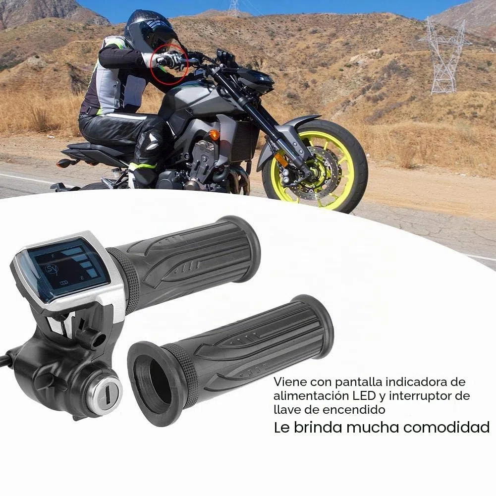 Akozon Empuñadura de Acelerador eléctrico Acelerador de Medio de 36V con indicador LED de Encendido Bloqueo de Teclas para Motos Eléctricas Scooters Motocicleta
