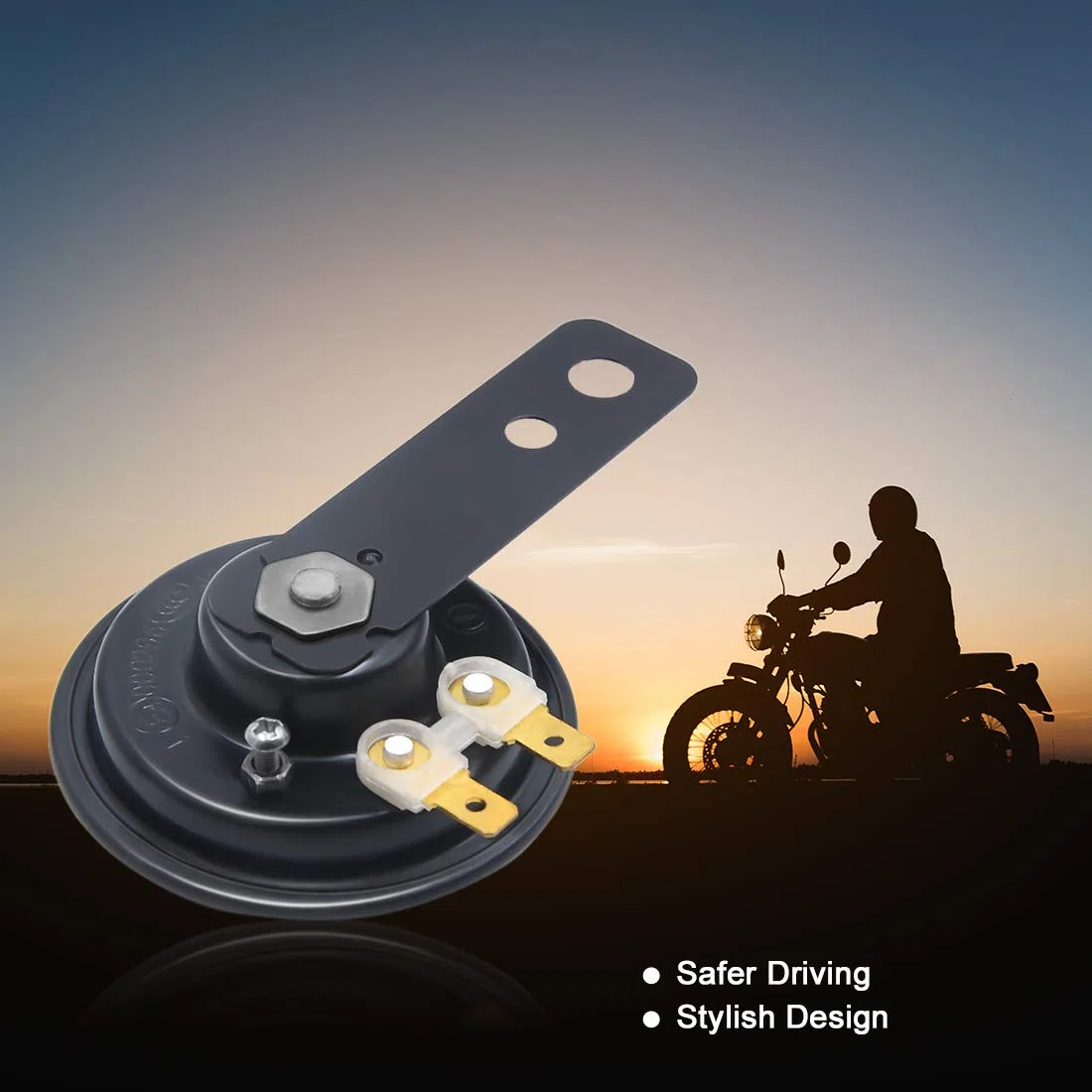sourcing map 6V 1,5A 110dB Claxon Eléctrico Trompeta Fuerte Bocina de Metal Negro para Motocicleta