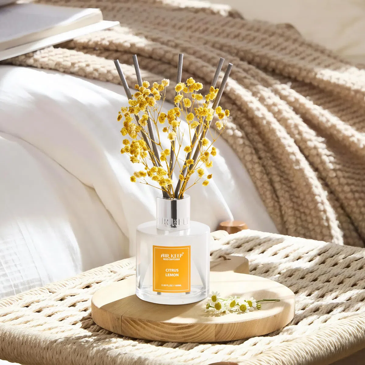 Airkeep Difusor de Aromas Citrus Lemon, Ambientador Hogar con 8 Varillas Ambientador, Difusor de Fragancia