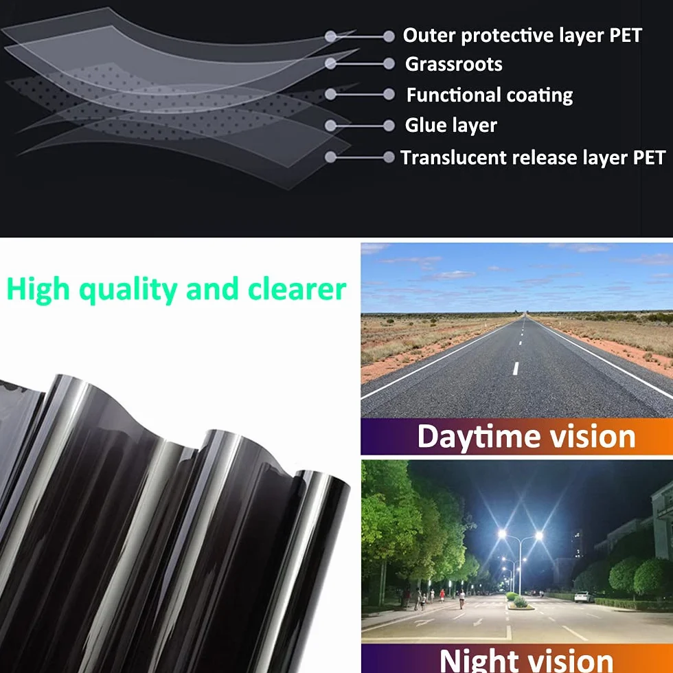 ETOPARS 50cmx3m 15% VLT Película de Tinte de Ventana de Coche Protector Solar para Ventana Coche Lámina Autoadhesiva Vinilos para Ventanas Negro