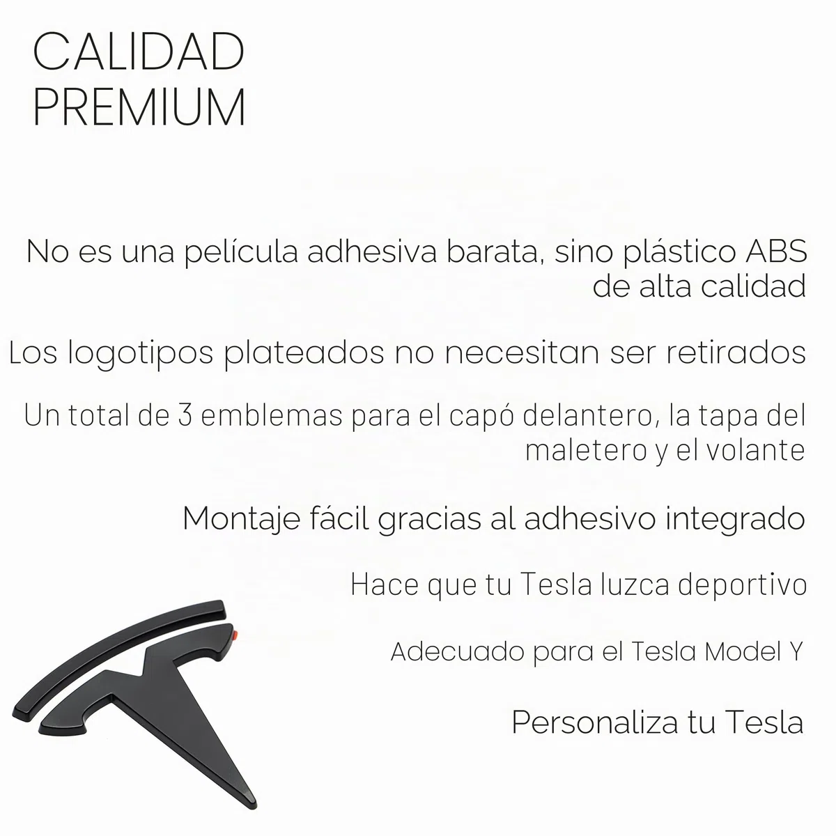 Emblema Logo Shop4EV para Tesla Model Y Negro Mate Set de 3 Piezas Delantero/Trasero/Volante Accesorios (Tesla Model Y)