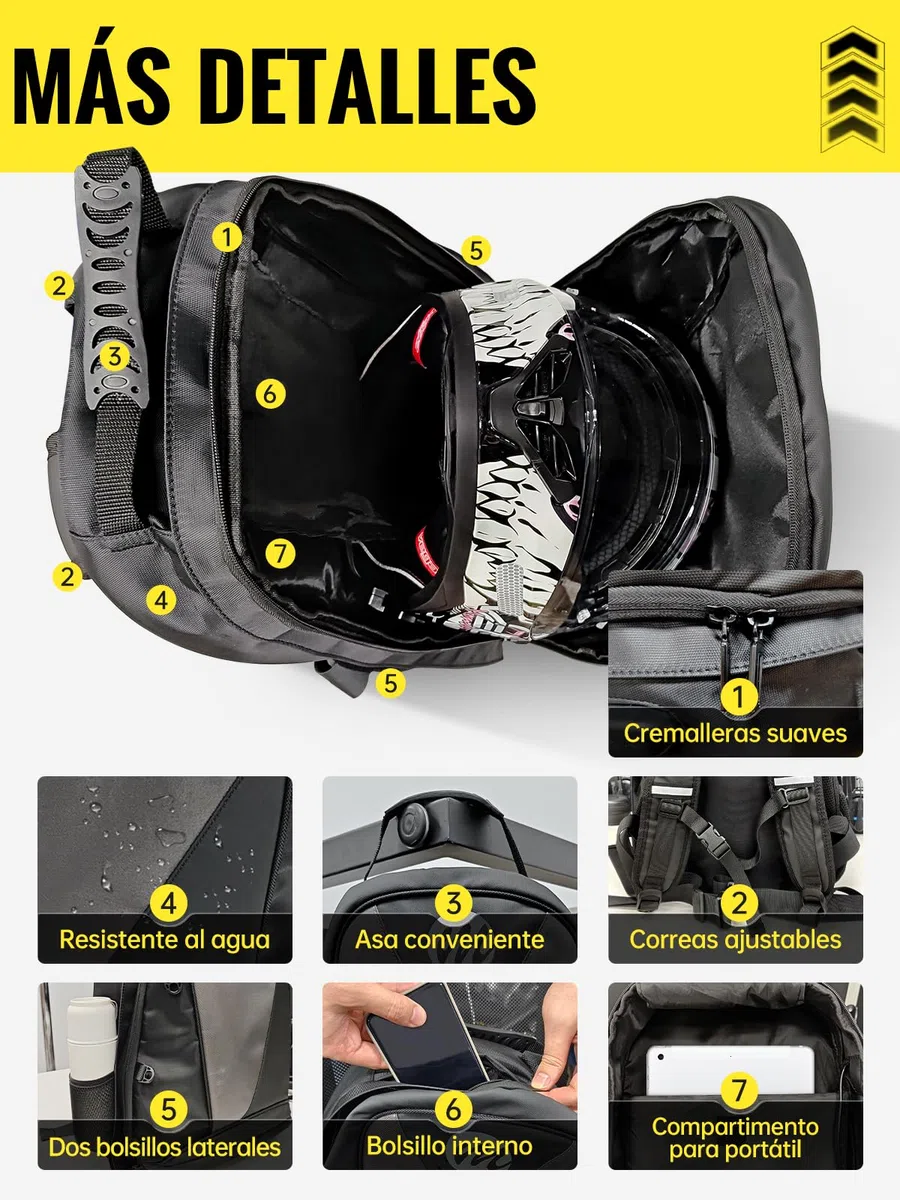 Moman BM1 Mochila Moto Impermeable con Puerto USB, Bolsa Casco Moto Grande 40L, Mochila Portátil con Soporte para Casco, Accesorios Motocicleta para Hombres y Mujeres