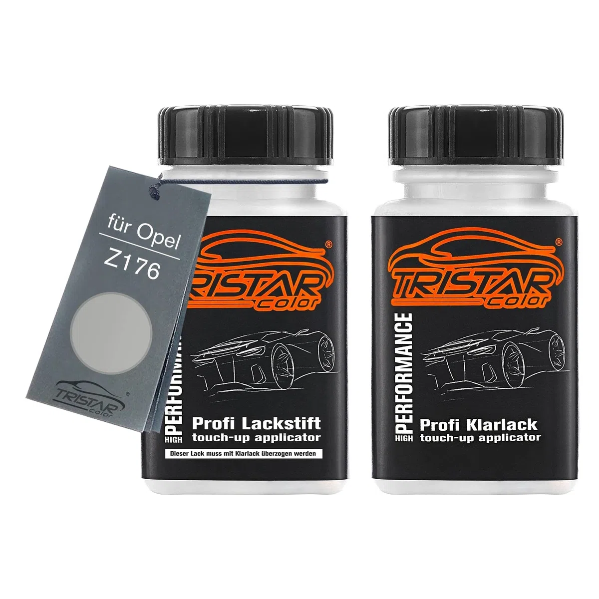 TRISTARcolor Pintura automotriz Set de lápices de retoque para Opel Z176 Switchblade Silver Metallic Pintura base pintura transparente, 50 ml cada uno