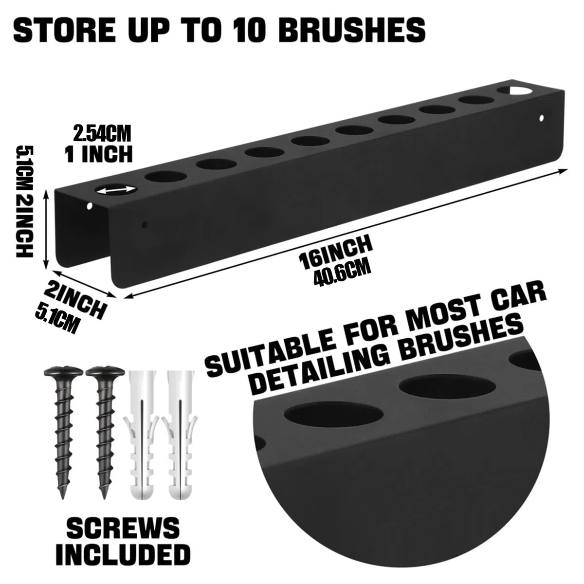 Genérico Detailing Brush Holder, 10 Holes Car Brush Organizer, 16 x 2 pulgadas Heavy Duty Auto Supplies Stand, Sturdy Wall Mount Storage for Broches, Tools, Garage and Workshop Use