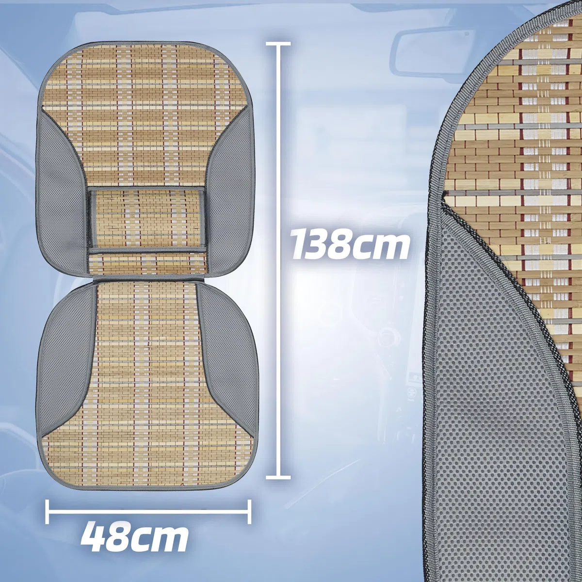 Sumex P303006 Respaldo Bambú Ipanema Natural para Asiento de Coche Soporte Lumbar Ergonómico, Máximo Confort para Viajes Largos y Muchas Horas al Volante