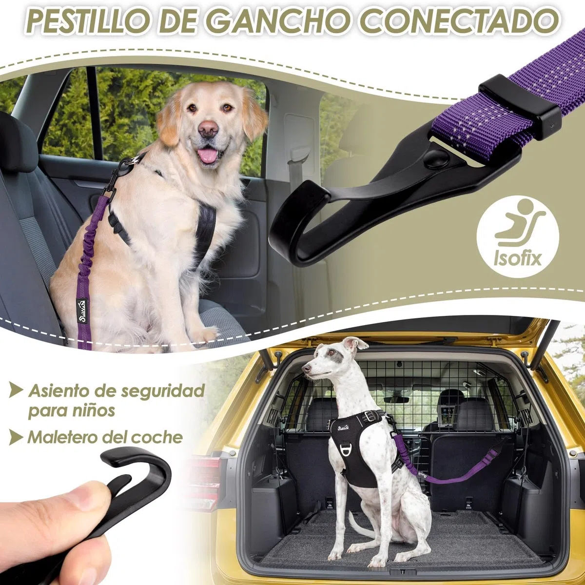 SlowTon 2 Cinturón de Seguridad de Coche para Perros, Ajustable, 2 Paquetes de Correas de Seguridad para Perros Pequeños, Medianos y Grandes, Cinturón de Seguridad Elástico