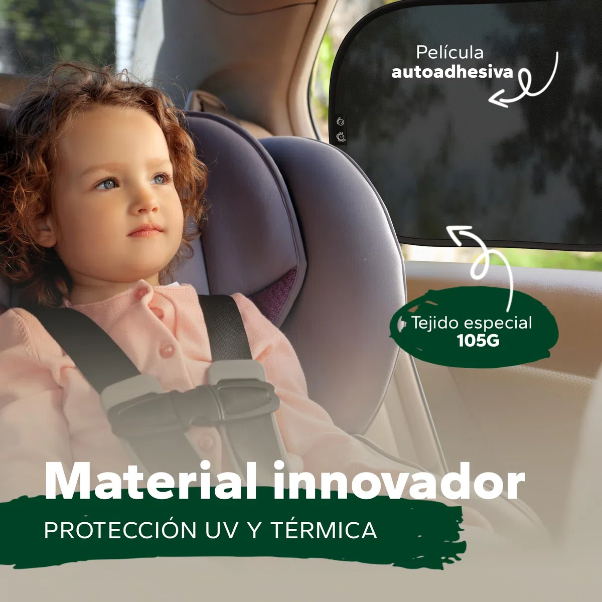Parasol Coche Bebé - PROTECCIÓN UV CERTIFICADA UPF50+ - Material de Primera Calidad gsm 105 - Certificado DEKRA - Parasol Lateral Coche - Ventana Trasera Coche - Máxima protección UV