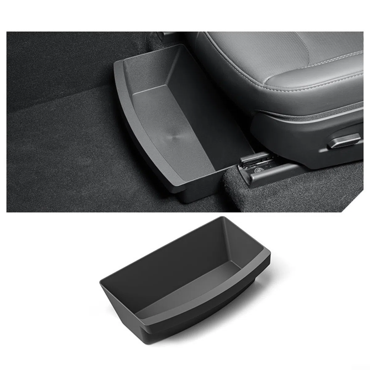 Caja de almacenamiento para cajón de asiento delantero Tesla Model Y 2025, almacenamiento bajo el asiento, organizador interior de TPE, color negro, 36 x 16,4 x 9,5 cm