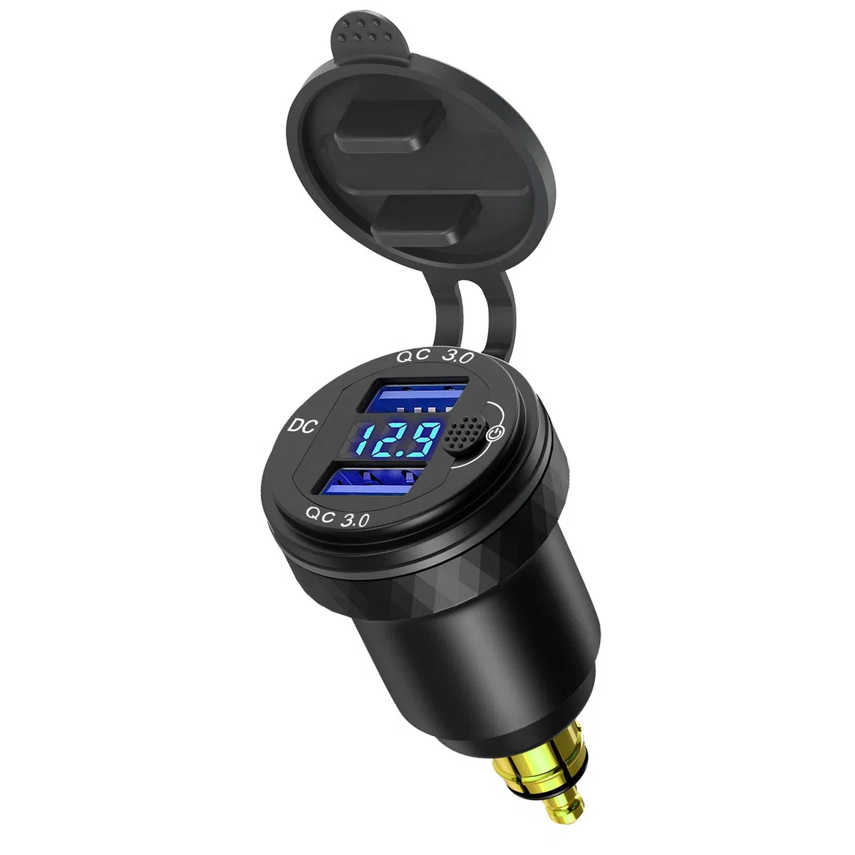 Adaptador de carga USB DIN Powerlet a Dual Quick Charge 3.0 con voltímetro e interruptor para motocicleta Ducati, Triumph, BMW Motos (negro)