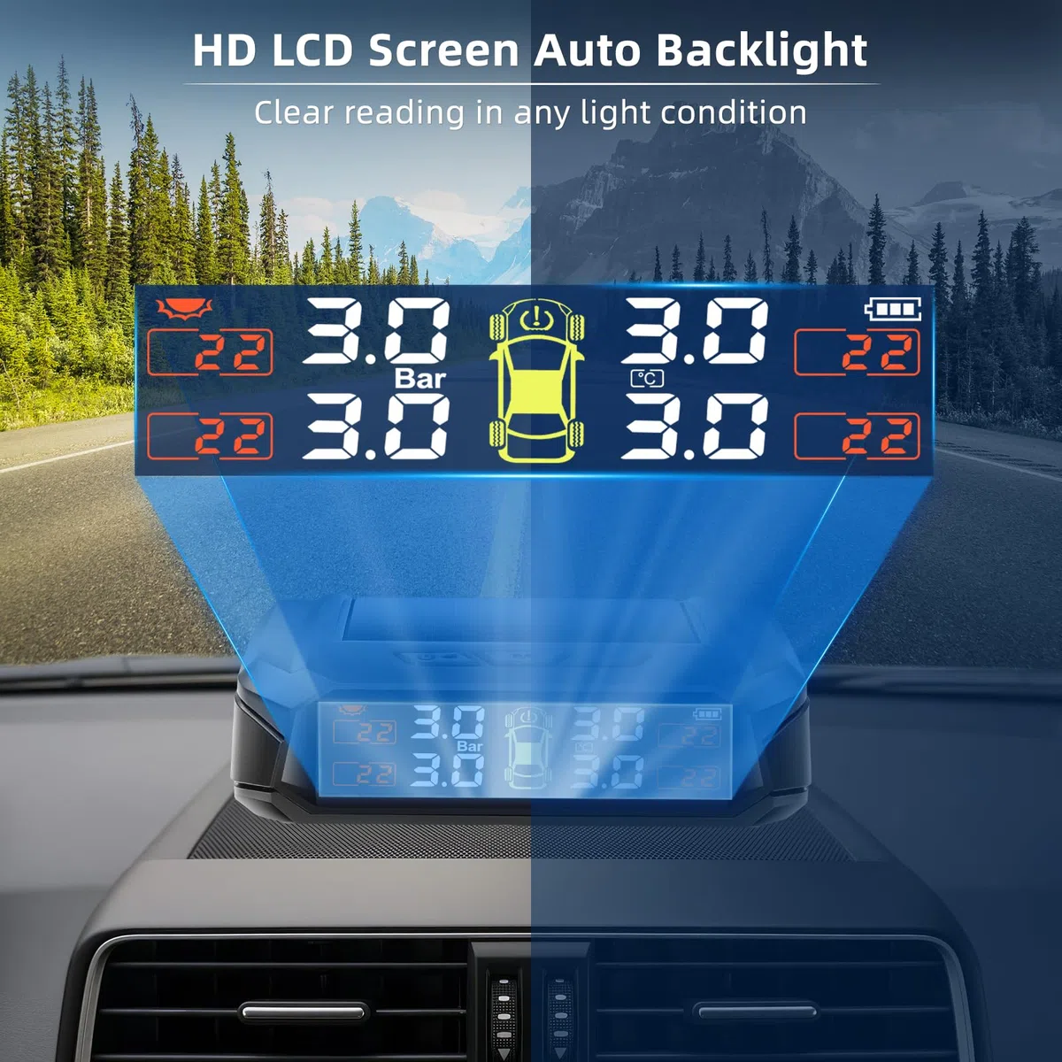 KAOLALI Sistema de control de presión de neumáticos TPMS inalámbrico, 4 ruedas, 3,5 bar/50 PSI Max, carga solar y magnética, para camiones, caravanas, autobuses