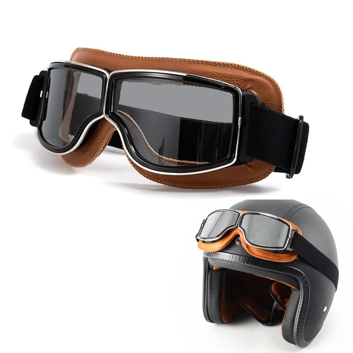 Gafas Moto Vintage Gafas de Aviador Gafas de Motocross Gafas de Casco de Ciclismo Gafas de Protección para Los Ojos Gafas de Motocicleta Retro Gafas de Sol Retro Resistentes Viento y Polvo