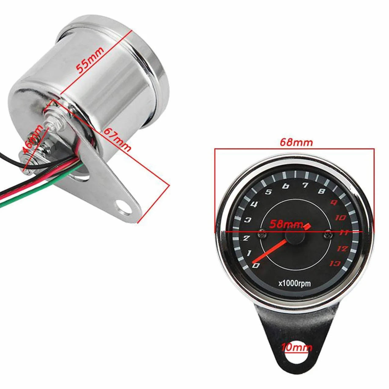 POFET Medidor de tacómetro electrónico universal para motocicleta Tacómetro de motocicleta Cuentarrevoluciones Odómetro Universal 13000RPM Luz nocturna LED Retroiluminación Tacho Gauge - Plata