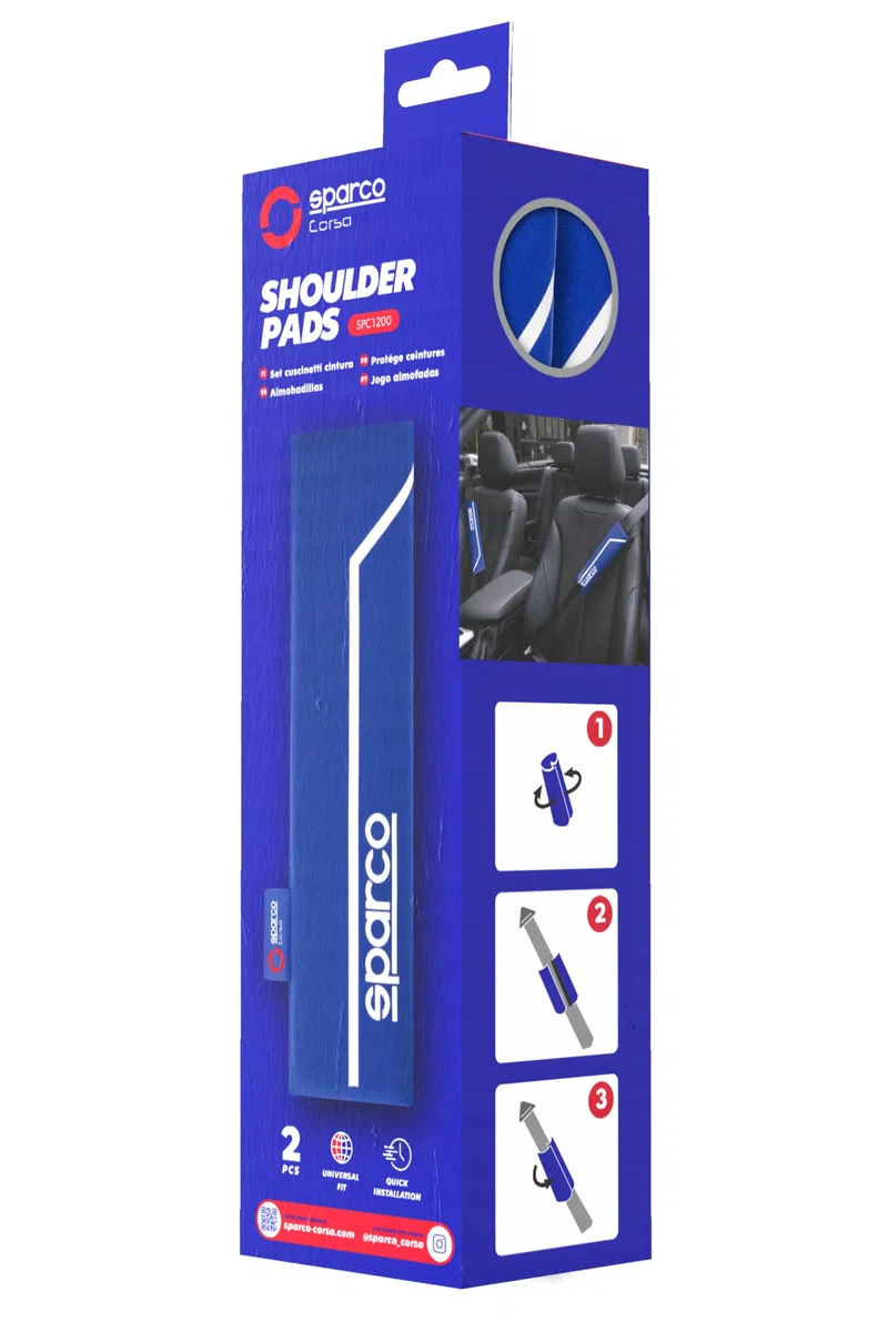 Sparco SPC1200 Pillow Seat Belt, Blue/ White