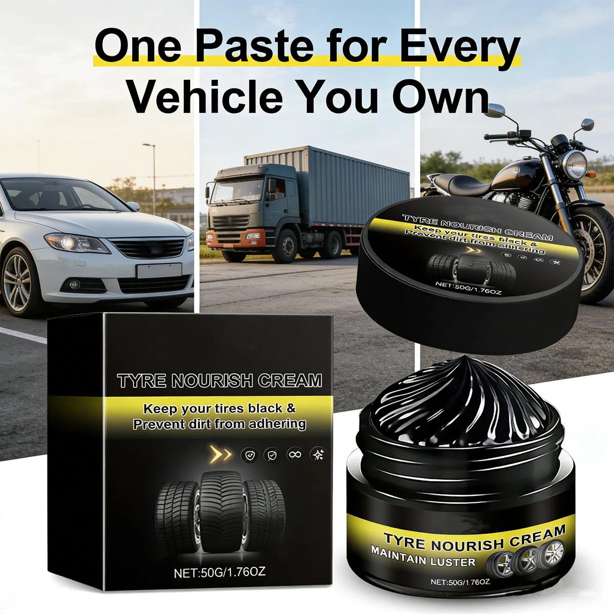 Jeeeun Tire Coating Paste Rapid Acting, Long-Lasting Wet Look High Gloss Shine for Car Truck Motorcycle Rubber Plastic Trim (2 pcs)