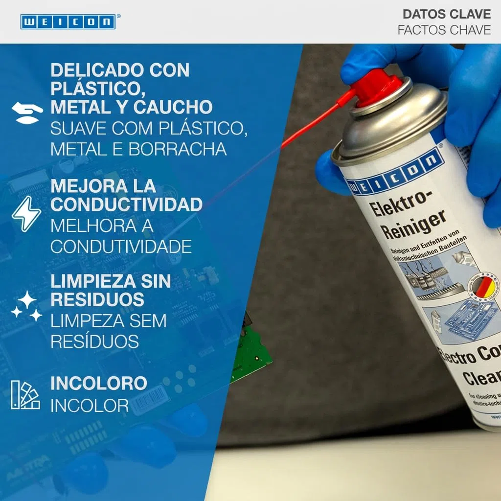 WEICON Limpiador de Contactos Electrónicos | 400 ml | Limpia y desengrasa componentes electrónicos o mecánicos | Transparente