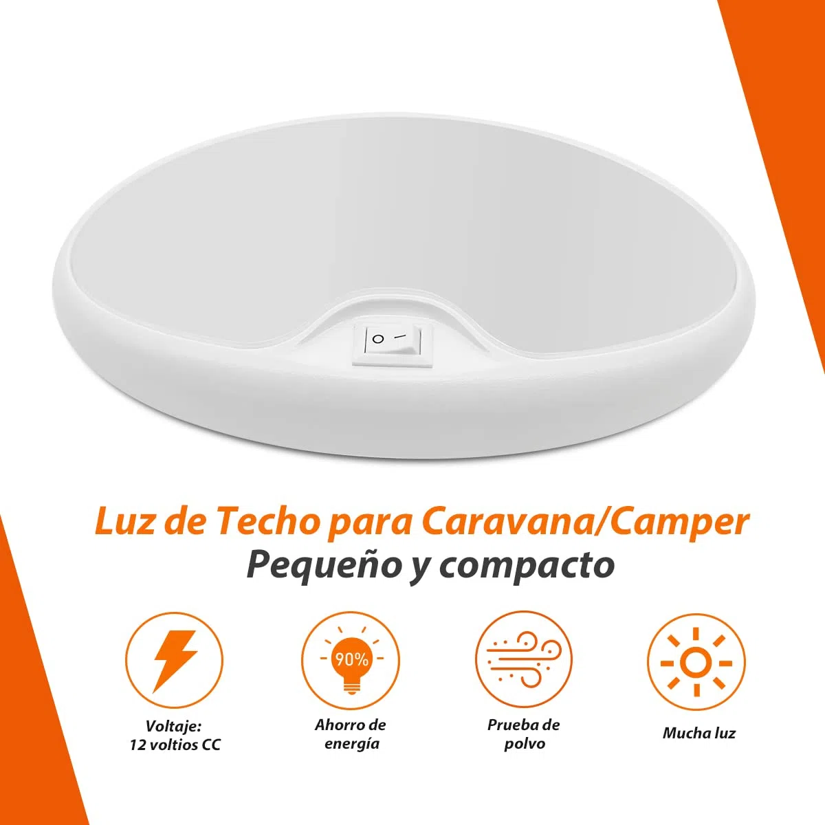Dream Lighting Luz LED 12v Camper Caravana Autocaravana Barco Plafond LED con Interruptor Luz Interior Ovalada 15X9 CM 12V CC 4,2W 370LM IP44 Luz Cálido 3500K