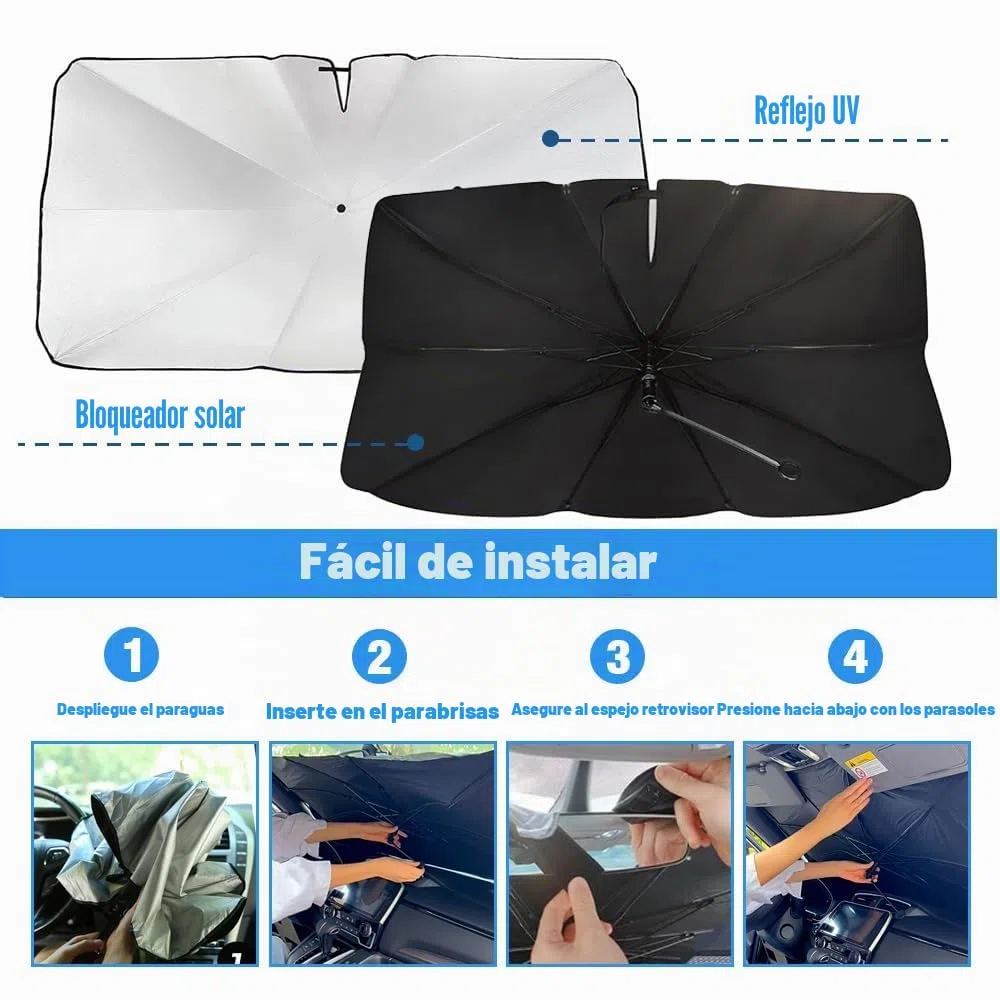Parasol para Parabrisas de Coche, Plegable Parasol Paraguas Coche, Protección UV y contra el Calor, Reflectante, Protección del Interior, para Berlina y SUV
