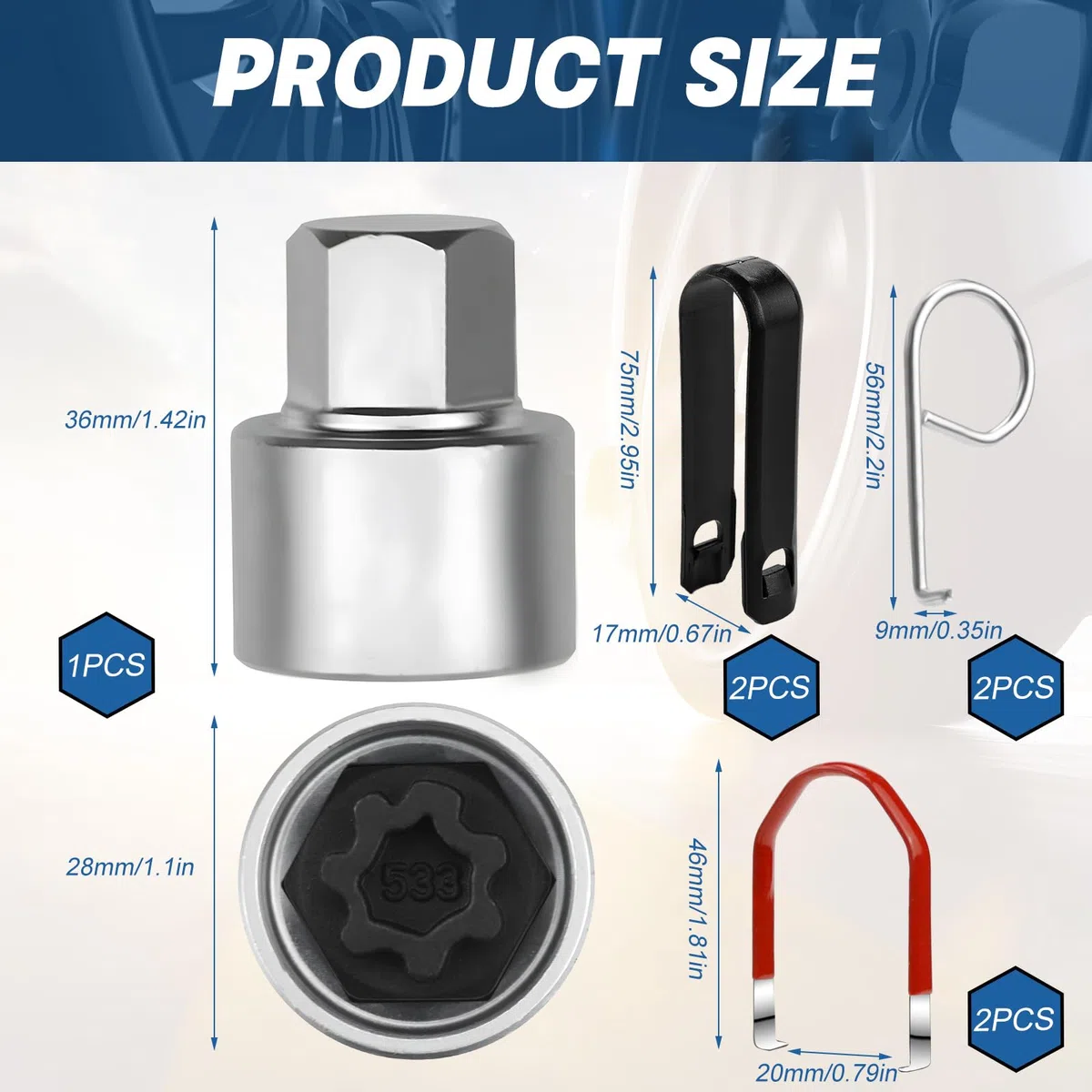 CHRI Adaptador 533 para candado de llanta, extractor (533)