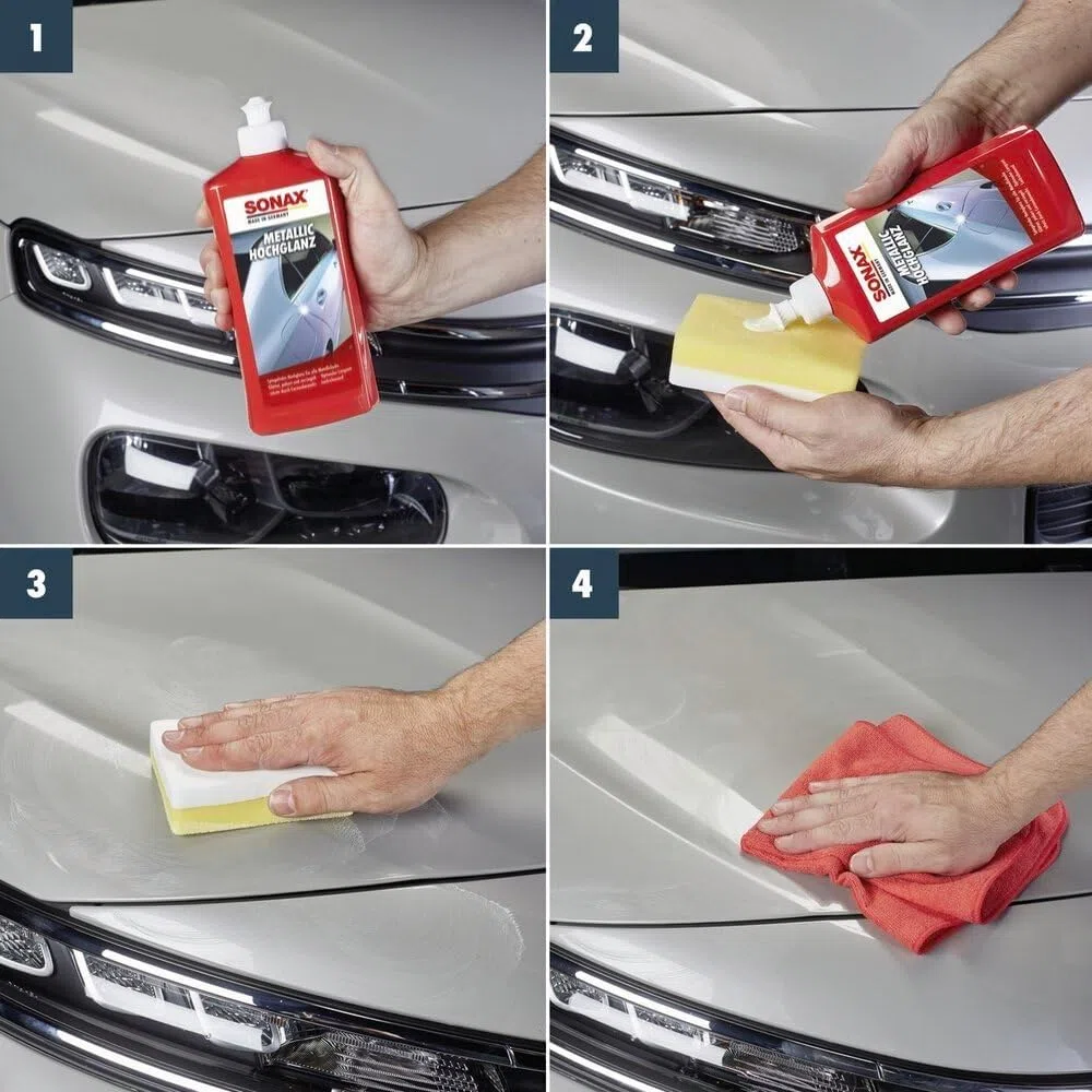 SONAX Pulimento metalizado alto brillo (500ml) limpia, pule, sella y abrillanta. Con cera de carnauba para una protección prolongada| N.° 03172000-544