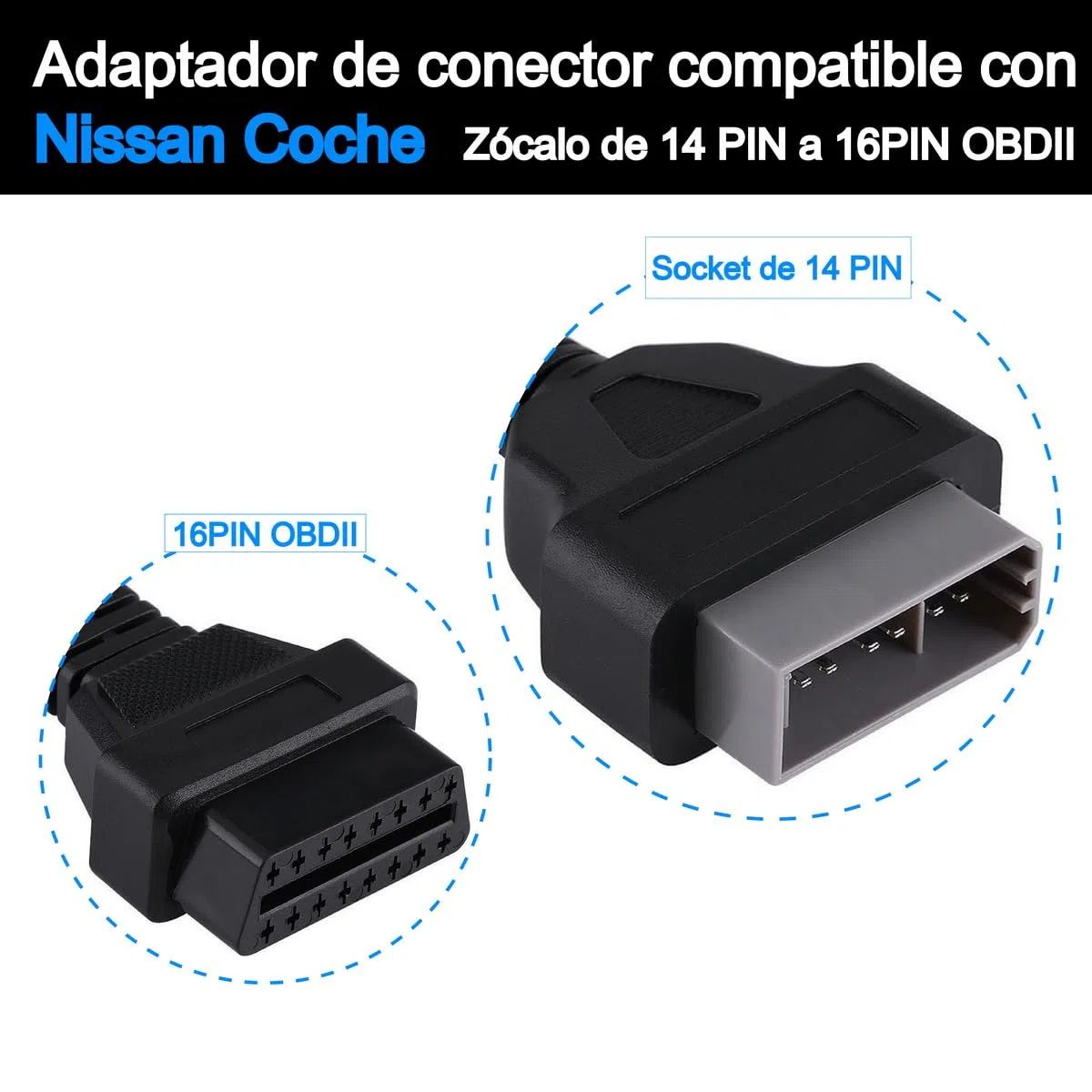 S-EOLF-NISSAN14P - Adaptador de diagnóstico OBD OBD2 16 Pin Connector para NISSAN 14 Pin, color: Negro