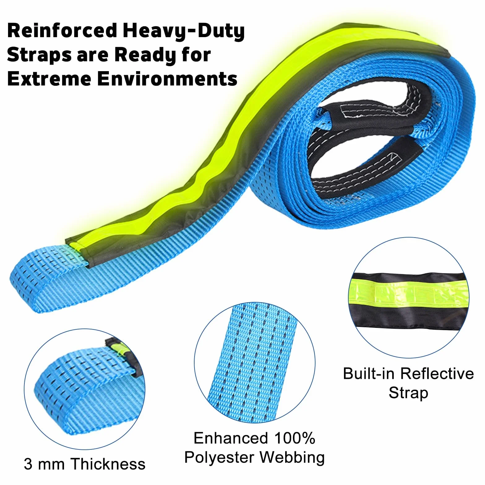Eslingas de Carga para Remolque Coche 8T, 5 M x 5 CM Accesorios Todoterreno con 2 Grilletes 2 Guantes 1 Bolsa de Almacenamiento, Accesorios Coche para Recuperación Vehículo Coche SUV