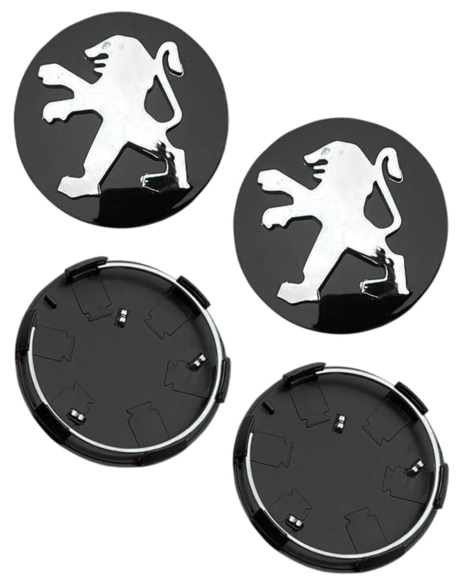 4 Tapas Centro Tapacubos para Peugeot 60mm - Tapas Llantas Centrales para Llantas para Llantas Originales OEM,Negro,Resistente al agua,Al polvo y con logotipo