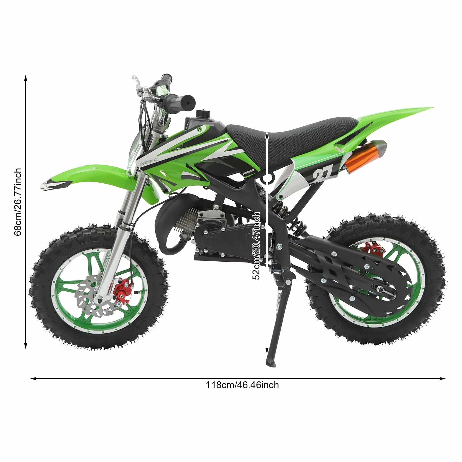Motocicleta infantil de 49 cc Dirt Bike de 10 pulgadas, para niños de 8 a 14 años, para niños y adolescentes, color verde