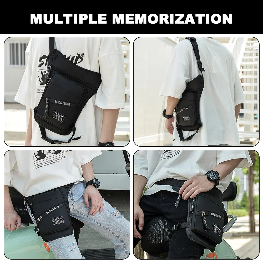 Pernera Moto, Bolsa Pierna Moto, Impermeable, de Nailon, para,otocicleta, con Cierre de Cremallera, para Hombres y Mujeres, Riñonera con Correas para Piernas Extraíbles para Ciclismo, Negro