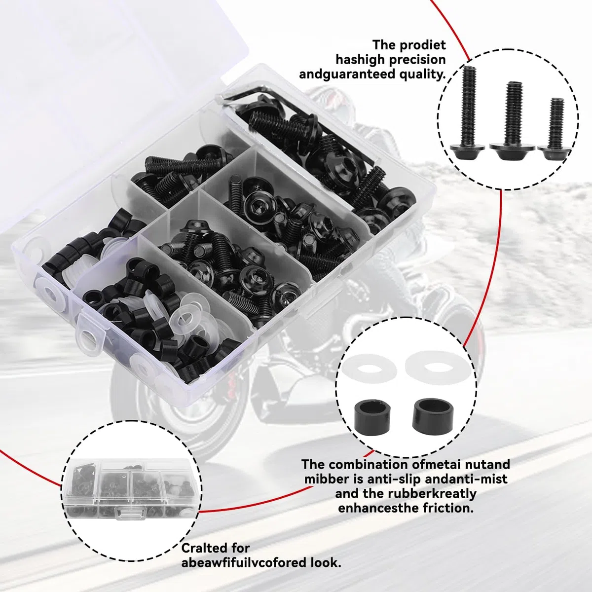 Kit de tornillos para carenado de motocicleta, Juego de pernos en acero inoxidable negro con herramientas, 158 piezas para mantenimiento y modificación de motos, Set completo para DIY