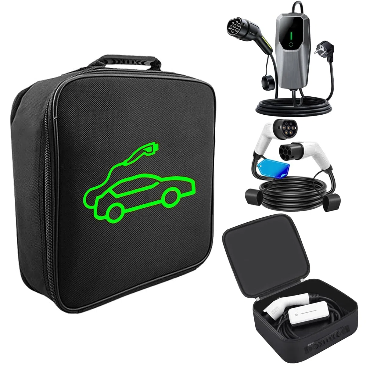 Bolsa para cables de carga y accesorios de coche, bolsa organizadora de nailon 1680D para cable tipo 2/tipo 1, resistente e ideal para maletero o garaje, Negro , small, Bolsa de