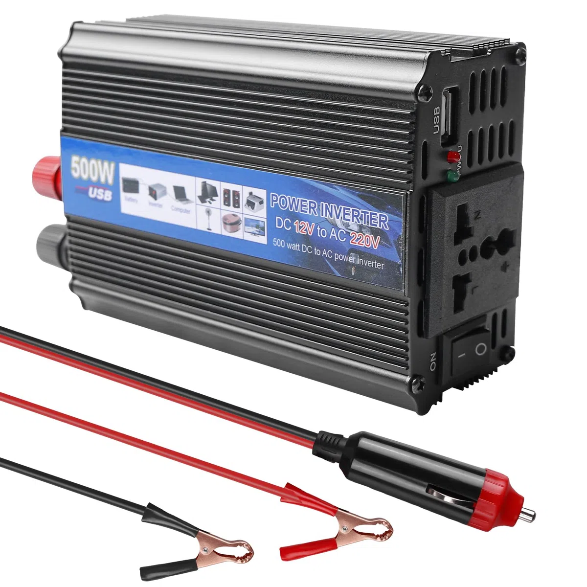 Inversor de corriente de 500 W CC 12 V a 220 V, convertidor de corriente para coche, inversor de corriente de 12 V a 220 V, enchufe para encendedor de coche, carga tu ordenador portátil, iPad
