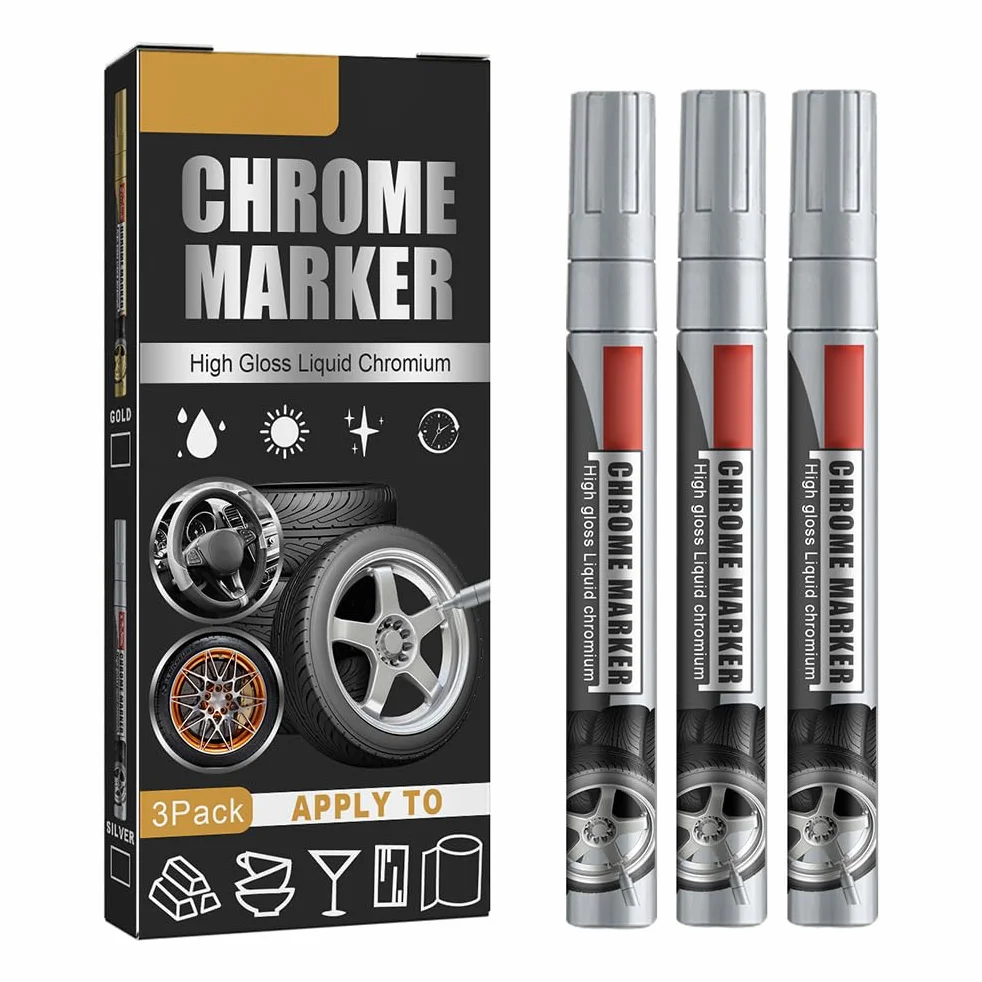 Bolígrafo de Pintura para Reparación de Rayaduras de Coche, Marcador Líquido de Alto Brillo, Oro Cromado y Plata para Pintura para Colorear Neumáticos de Coches (B)