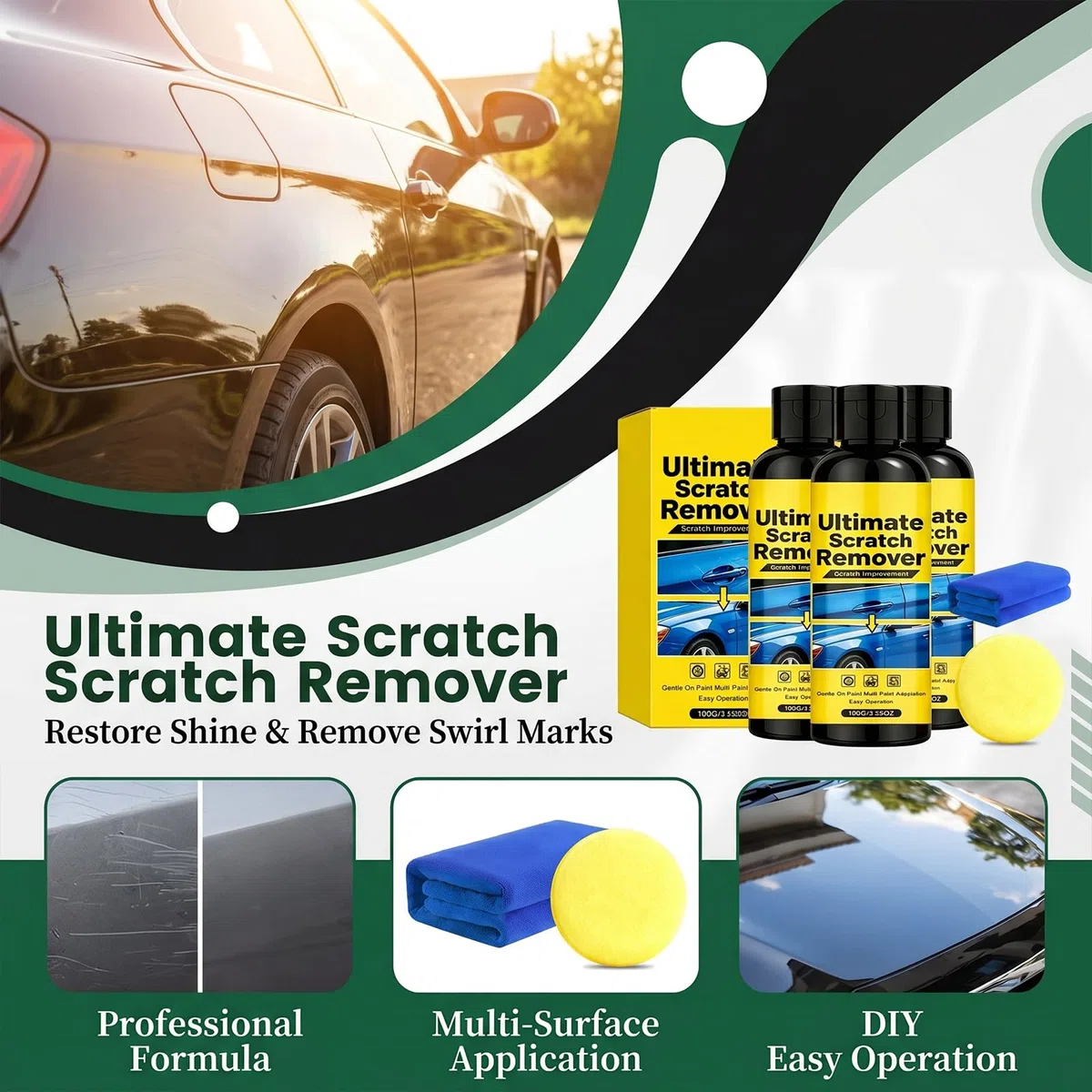 Nano Scratch Remover Car Scratch Paste, Ultimate Scratch Remover Paste for Light Scuffs, Swirl Marks and Glossy Paint Care (1ps)